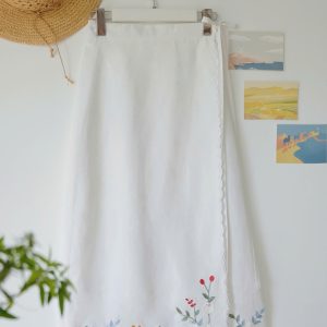 Linen Blossom Embroidered Wrap Skirt