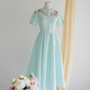 Mint Blossom Embroidered Dress