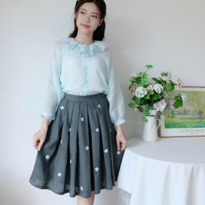 Blue Mist Ruffle Blouse & Daisy Charcoal Skirt
