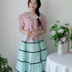 Pink Ruffle Charm Top & Aqua Tier Skirt